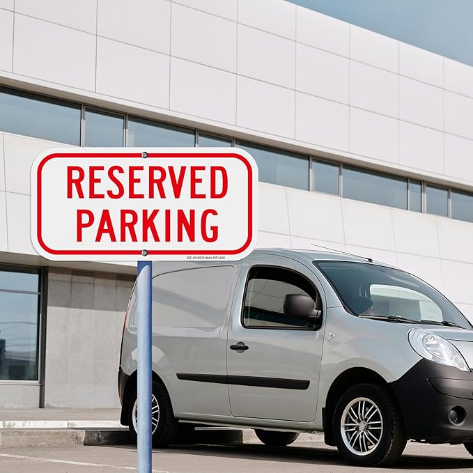 2 Pack Reserved Parking Signs,12x6Inch Aluminum Reserved Sign, UV Protected and Weatherproof, Durable Ink, Easy to Install and Read, Indoor/Outdoors Use