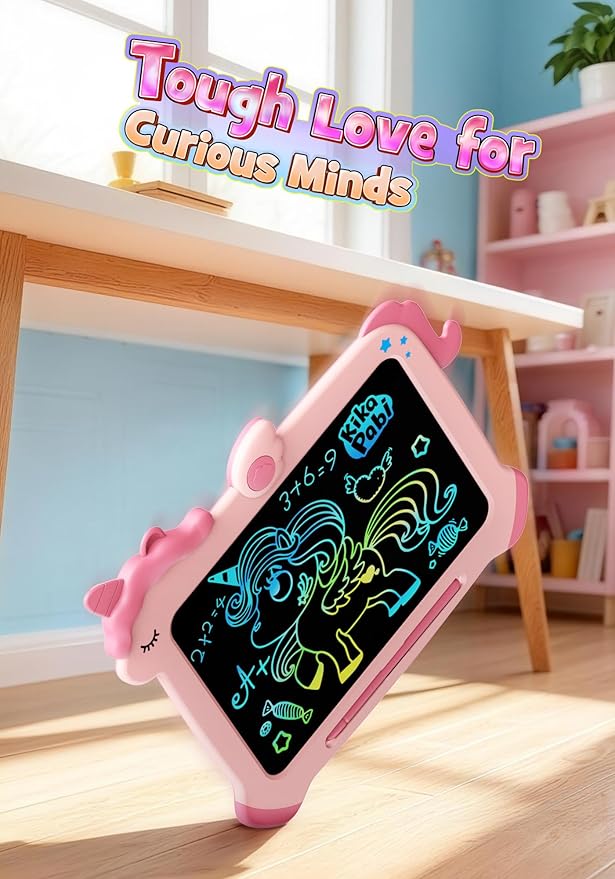 Kikapabi LCD Writing Tablet for Kids, Unicorn Colorful Screen Doodle Board, Electronic Drawing Pad, Educational Toy, Toddlers Travel Toy, Christmas Birthday Gift for 3 4 5 6 7 Year Old Girls Pink