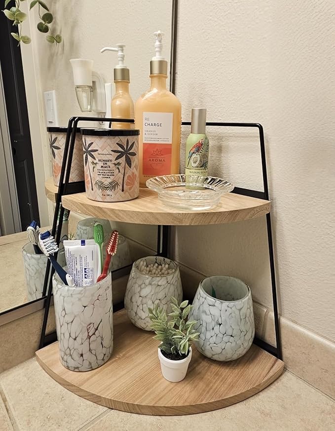2 Tier Bathroom Counter Organizer,Standing Rack Cosmetic Holder,Wood Bathroom Organizer,Vanity Organizer Bathroom Counter Tray,for Bathroom,Bedroom (Log Color)