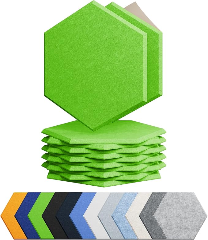Amantech 12 Pack Acoustic Panels Self Adhesive Sound Proof Foam, High Density Sound Acoustic Foam Panel, 12 X 10.23 X 0.4 Inch Hexagon Wall Panels in Home,Office,Reccording Room,Studio (Fruit Green)