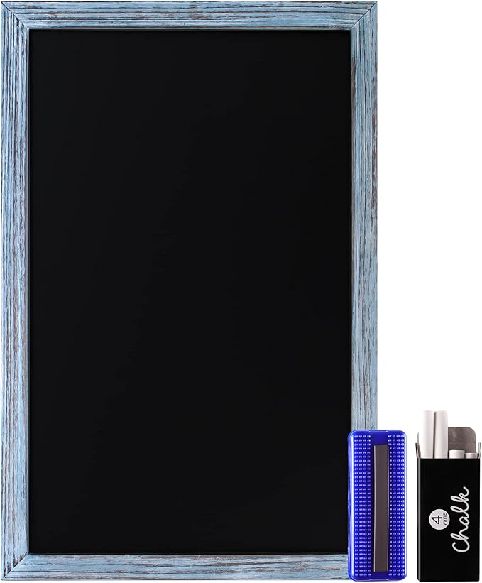 HBCY Creations 11" x 17" Rustic Blue Solid Wood Frame Wall Chalkboard, Magnetic Surface, Home Décor, Restaurant & Café Menus, Blackboard, Includes Chalk, Eraser & Hanging Hardware