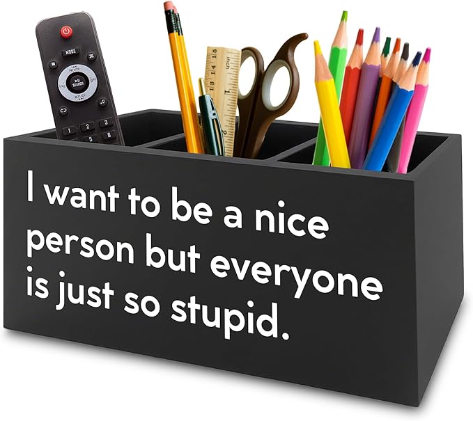 XPH Funny Pen Pencil Holder Organizer for Desk, Sarcastic Gifts for Women Men Coworkers, Office Humor Gifts, Funny Wooden Box Sign for Home Office Desk Tabletop Decorations