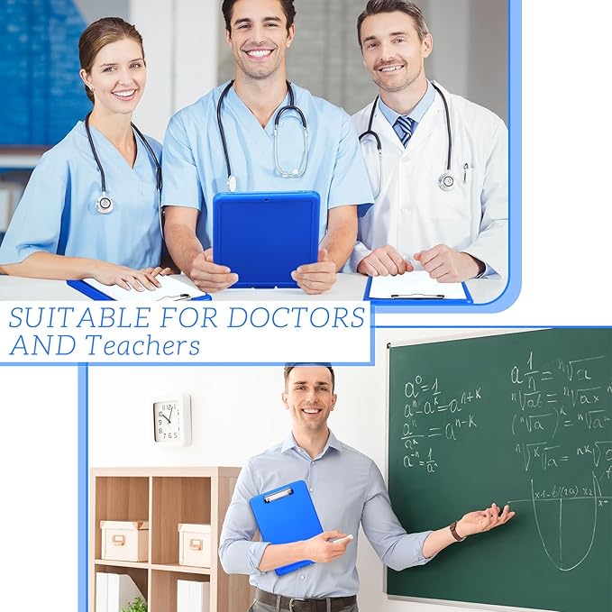 Ireer 12 Pcs Plastic Clipboard with Storage Heavy Duty Portable Writing Boards for 150 Sheet A4 Paper with Pen Holder Large Capacity Clipboards for Nurse Teacher Student Classroom Office(Blue)