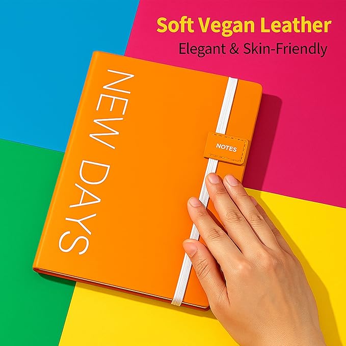CAGIE Leather Notebook Journal for Men, 100 GSM 256 Pages Lined Journals for Writing, A5 Hardcover Journaling Notebooks for Travel Office Daily Writing (ZX-Orange)