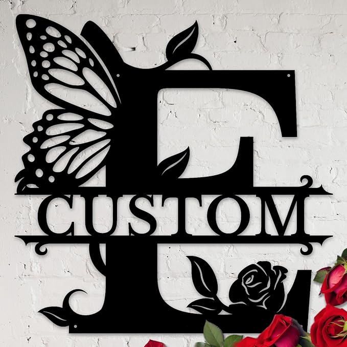 Personalized Custom Letter Name metal Signs,Custom Black Letter Monogram Wall Art Decor,Metal Signs Plaques Outdoor wall Decorative Signage (E)