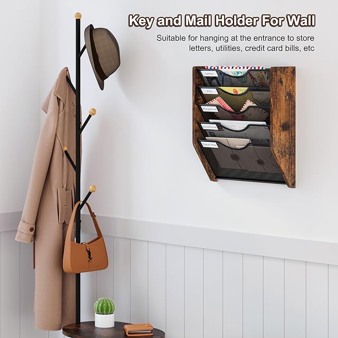 PAG-Mass Wall File Organizer,5 Tier Mesh Mail Organizer Wall Mounted,Hanging File Holder,Magazine Rack for Documents,Magazine,Literature,File,Mails,Envelopes