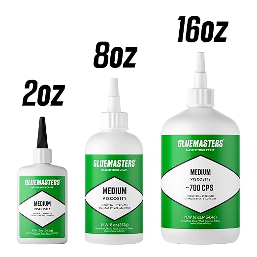 Glue Masters Industrial Grade Cyanoacrylate Adhesive - Medium Viscosity Super Glue for Woodworking, 3D Printing