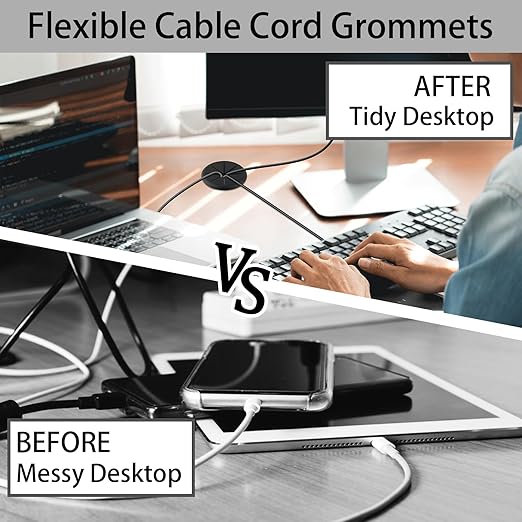 2 Inch(50mm) Desk Grommet,12 Pieces Wire Grommet, Desk Hole Cover for Cables with Hole Saw,Plastic Cable Cord Wire Hole Cover for Desk, Table,Cabinet,Countertop and Other Furniture(Black)
