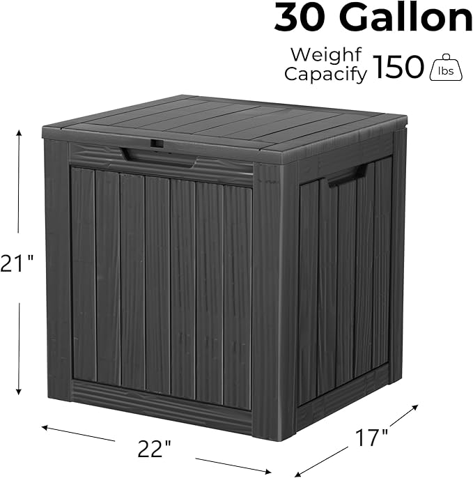 Yardgrace 30 Gallon Waterproof Outdoor Storage Box - All-Weather Deck Box for Patio & Pool, Lockable Resin Patio Deck Box with UV Protection, Matte Black