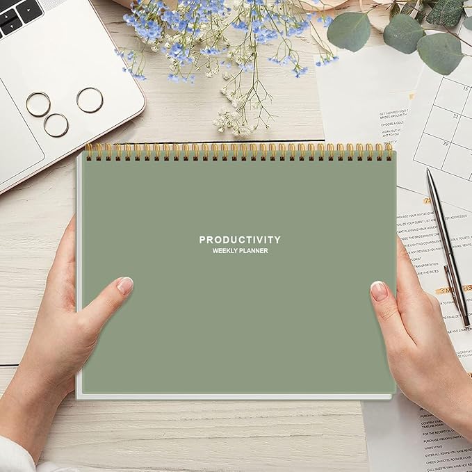 Weekly Productivity Planner - 8.5" x 11" Dashboard Desk Notepad Has 6 Focus Areas to List Tasks for Goals, Projects, Clients, Academic or Meal-Organize Your Daily Work Efficiently, 54 Weeks, Green