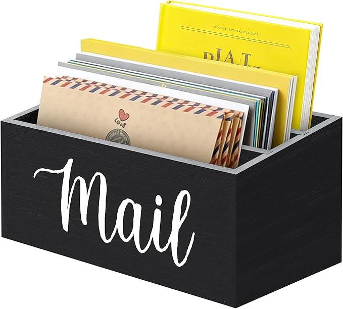 Mail Holder Countertop with 3-Slot, Mail Organizer for Desk with Removable Divider, Desktop Mail Basket Sorter Organizer, File Paper Letter Envelope Bill Holder for Office Home Entryway (Black)