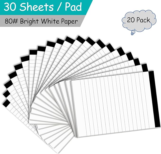 Nichela Notepads Bulk for Daily Planning and Organization of Work – 4 x 6-inches Ruled Pages – Thick Bright White Paper – 30 Pages – Note Pads College Ruled – Pack of 20
