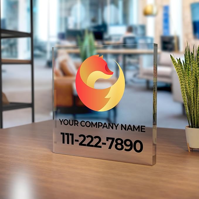 EGD Personalized Acrylic Desk Business Sign for Desks & Counters | Custom Acrylic Business Logo Sign | Free Company Vector Logo | Premium Thick Signage for Offices, Reception, Retail Branding (BP-B)