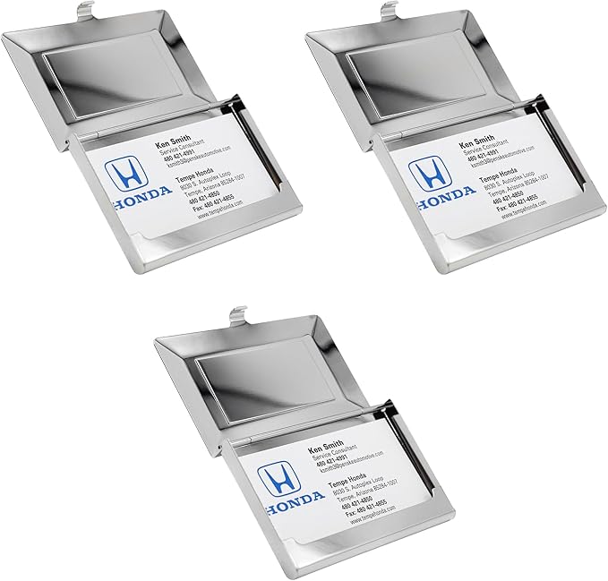 Stephanie Imports Set of 3 Slim & Minimalist Metal Business Card Holder Unisex Case (Silver Rectangle)