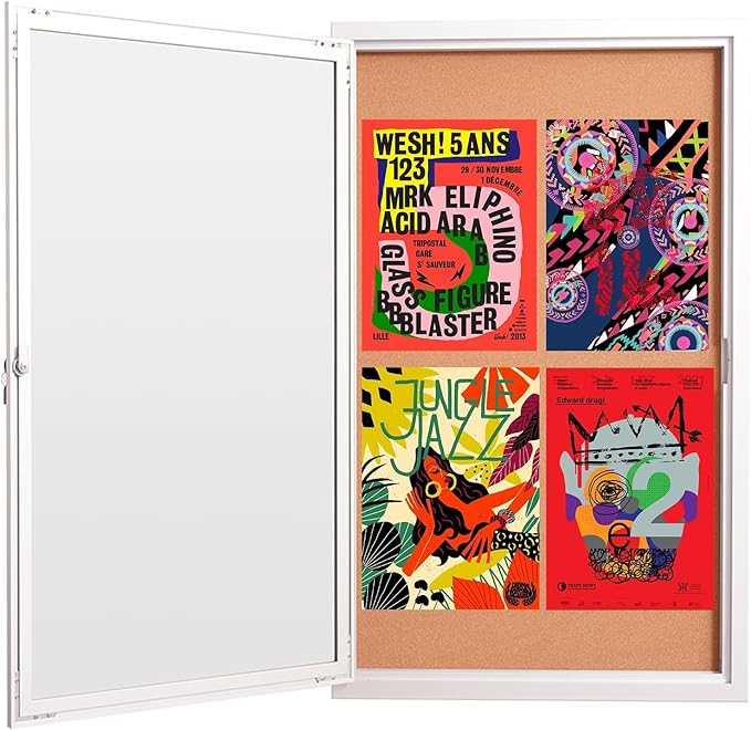 36×24 Inch Lockable Enclosed Bulletin Board, Weather-Resistant Outdoor Noticeboard with 2Locking Doors, Wall-Mounted Silver Aluminum Frame & Cork Presentation Board