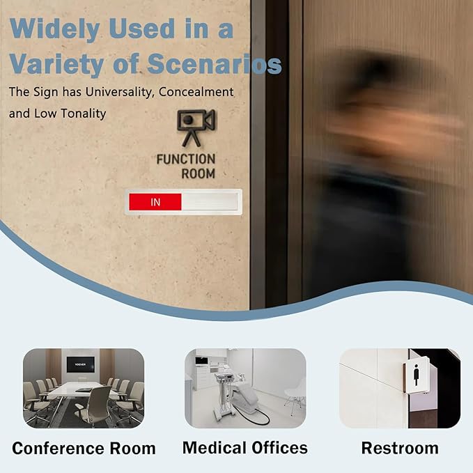 In or Out Sign,In Out Door Signs for Office Home,Slider Door Indicator Tells Whether In or Out, 7'' x 1.5'' - Stainless Steel,Silver