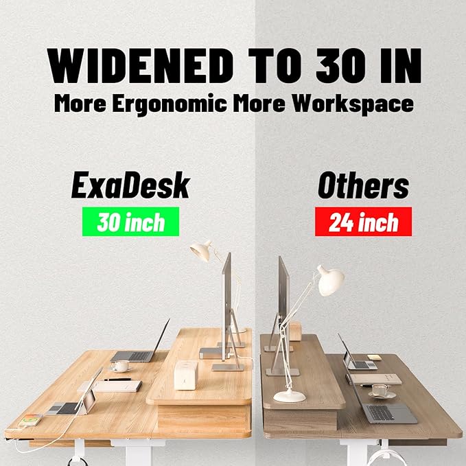 ExaDesk 48 * 30 Inches Electric Standing Widened Desk Adjustable Height with 4 Drawers, Double Storage Shelves, Home Office Workstation Sit Stand up Desk (Nature)