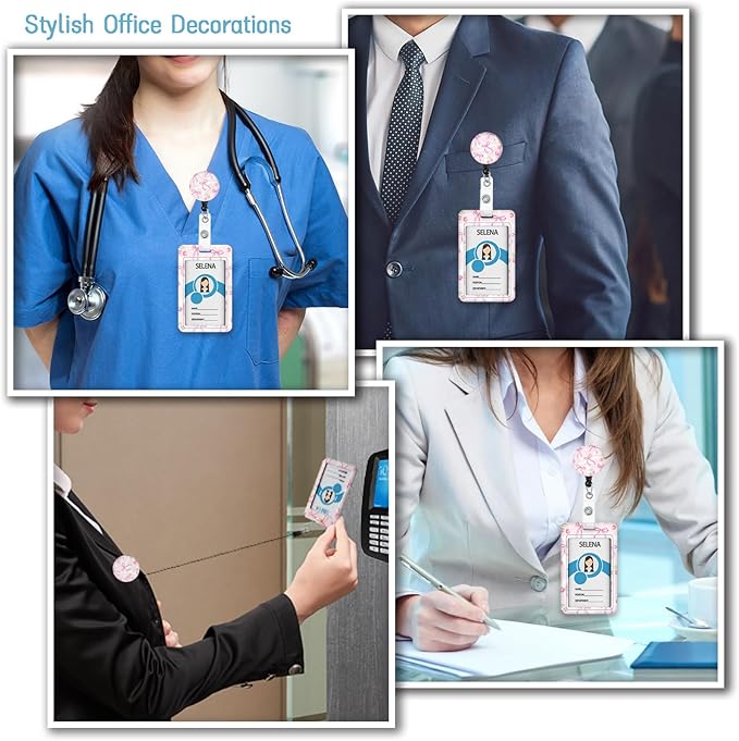 Cute Bow Lanyards for ID Badges, Badge Holder with Lanyard Detachable, Badge Reel Retractable Keychain Clip, Vertical Cruise Ship Cards Holder Protector Name Tags, Teacher Nurse Office Women Gifts