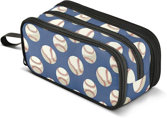 BOENLE Baseballs Ball Blue Pencil Case Box Boys Girls Large Pencil Pouch with Zipper Compartments Big Capacity Stationery Pen Bag Organizer for Kids Teens Adults School