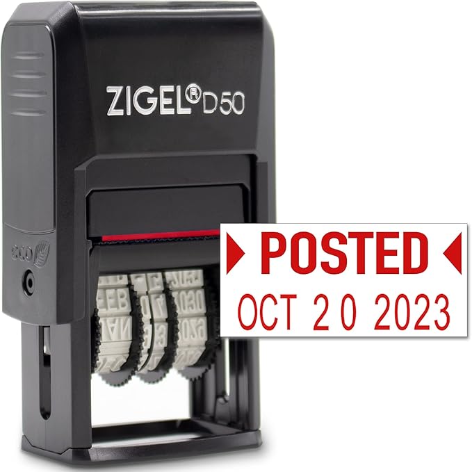 ZIGEL D50 Date Stamp with Posted - Self Inking Date Stamp - Red