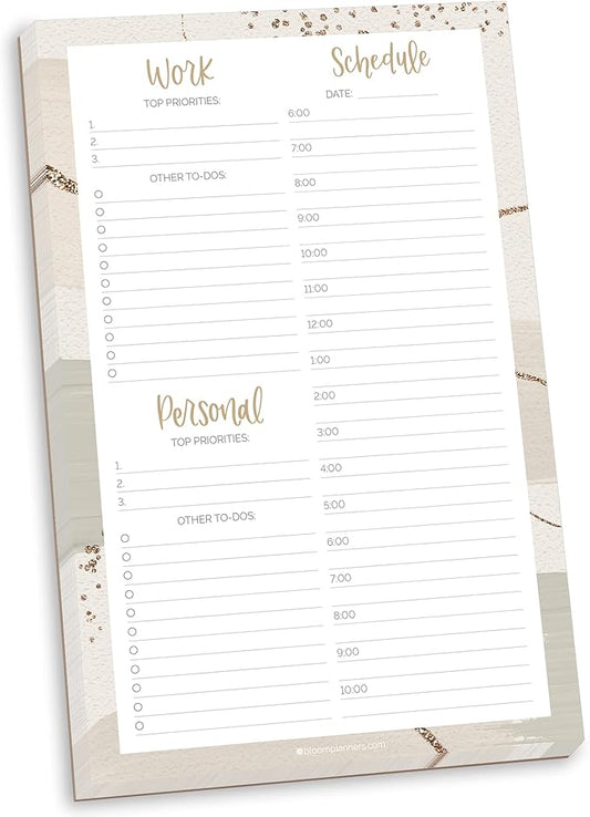 bloom daily planners Timed Work & Personal To Do List Planning Pad - Undated Tear-Off Hourly Checklist Notepad Appointment Organizer - 6" x 9" - Brushed Beige
