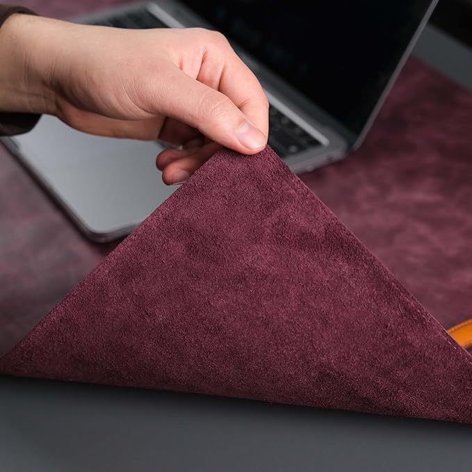TORONATA Jersey Genuine Calfskin Leather Desk Pad, Office Desk Mat with Non-Slip Bottom, Smooth Surface for Mouse & Keyboard, Desk Protector (36x19 inches) (Dark Purple)