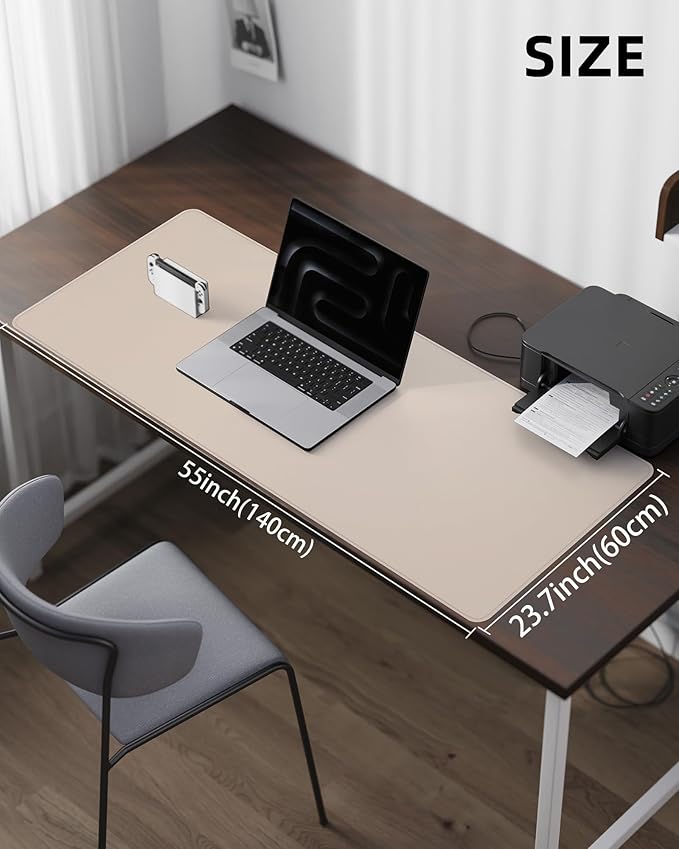 AFIING Extra Large Desk Mat - 55"x 24" Non-Slip Desk Pad for Office and Home - Ideal for Large Mouse Pad and Desk Mats on Top of Desks(Beige)