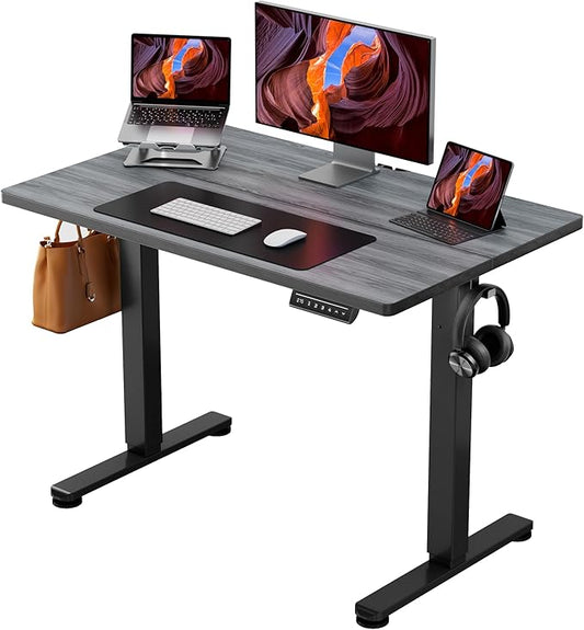 ErGear Small Height Adjustable Electric Standing Desk, 40 x 24 Inches Sit Stand up Desk, Memory Computer Home Office Desk with Two-Piece Desktop (Grey)