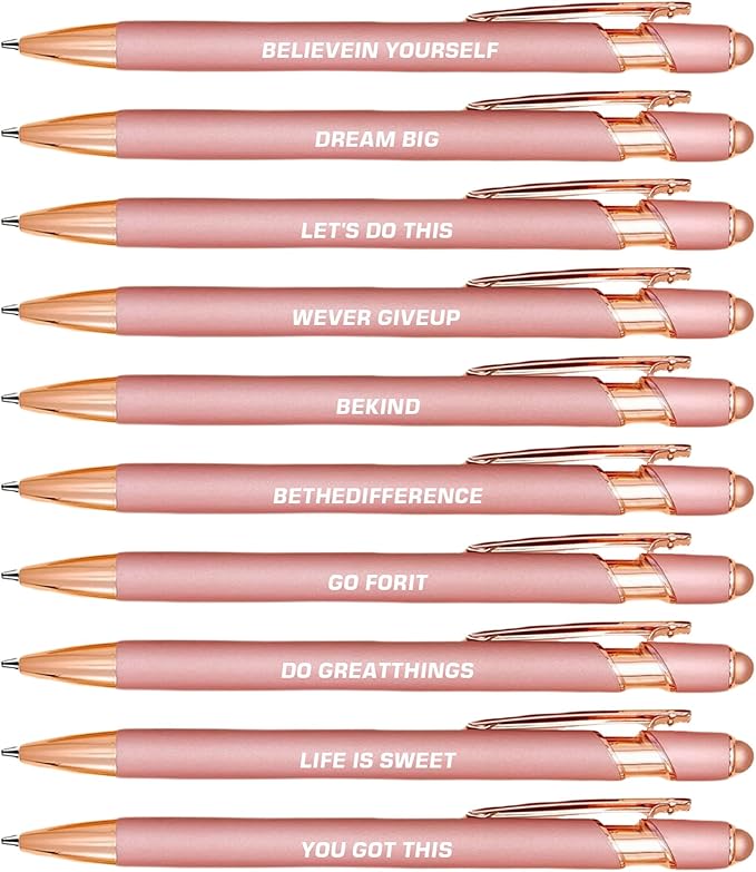 10pcs Inspirational Quotes Rose Gold Pens Set Fashion Design Novelty Pens Funny Rose Gold Office Decor Cute Office Supplies Ideal Gifts for Coworkers,Nurse and Girlfriend