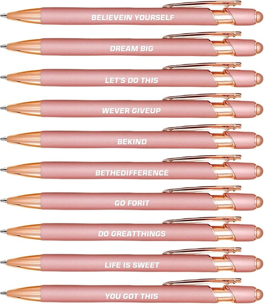 10pcs Inspirational Quotes Rose Gold Pens Set Fashion Design Novelty Pens Funny Rose Gold Office Decor Cute Office Supplies Ideal Gifts for Coworkers,Nurse and Girlfriend