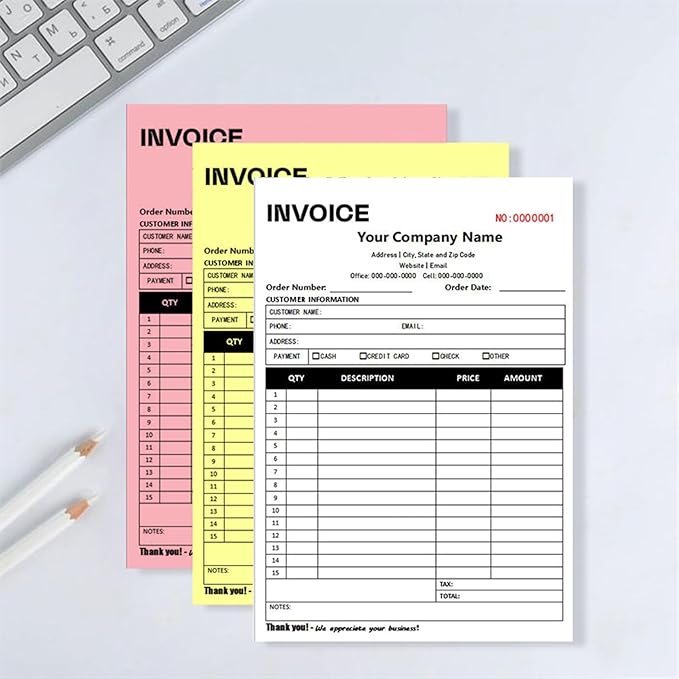 Custom Invoice Book in 3-Part /2-Part Receipt Book with Carbon Copies Personalized Carbonless Service Invoice Form Books Sales Order Book with Company Name Logo Address,E-Invoice Book with Logo