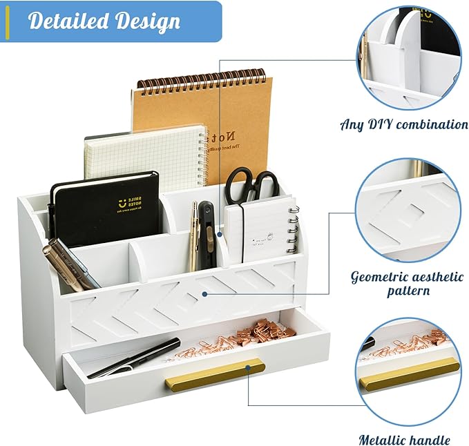 ZALIOJI Wooden Desk Organizer Mail Organizer Countertop, Desktop Organizer Mail Sorter Mail Holder Bill Organizer for Desk, Desk Organizers and Accessories for Women (White)