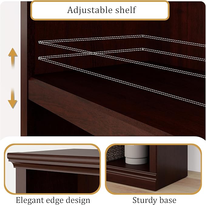 blini 3-Shelf Bookcase Wooden Bookshelves 33in Wide Floor Standing Display Storage Shelves Mahogany Bookcase for Home Office, Living Room, Bed Room