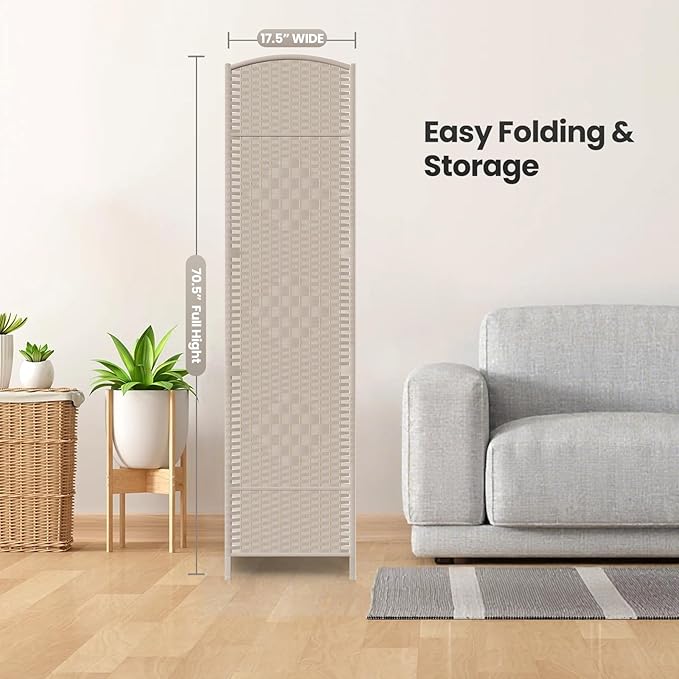 Cocosica 6 Panel Room Divider,6Ft Folding Privacy Screen,Tall - Extra Wide Foldable Panel Partition Wall Divider with Diamond Double-Weaved Hand-Woven Design Room Screen Divider