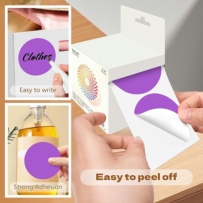 3 Inch Round Color Coding Labels (500 per Roll) - Colored Dot Stickers Round Labels for Inventory, Warehouse, Office Organizing - Purple Circle Stickers