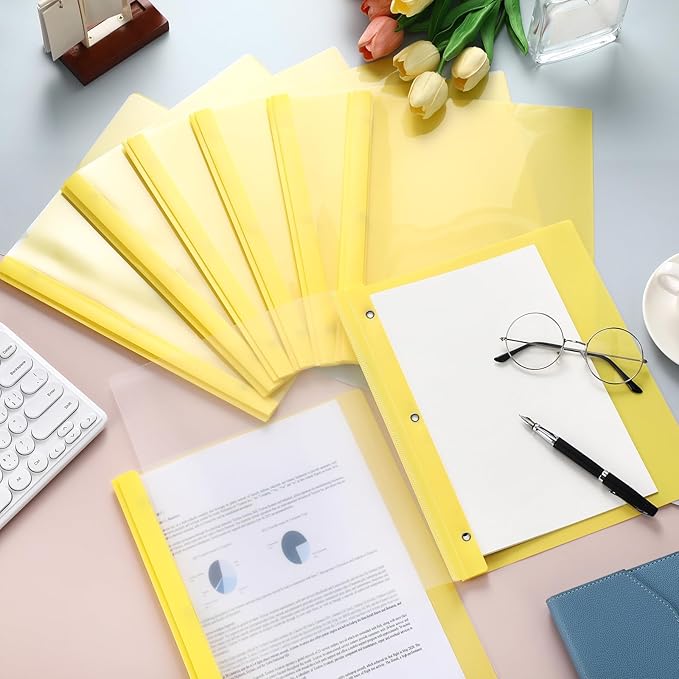 Feifeiya 48 Pack Plastic Report Covers with 3 Prongs Presentation Folders Bulk, 100 Sheet Capacity, Clear Front Report Covers for Presentation Document Paper School Office Supplies (Yellow)