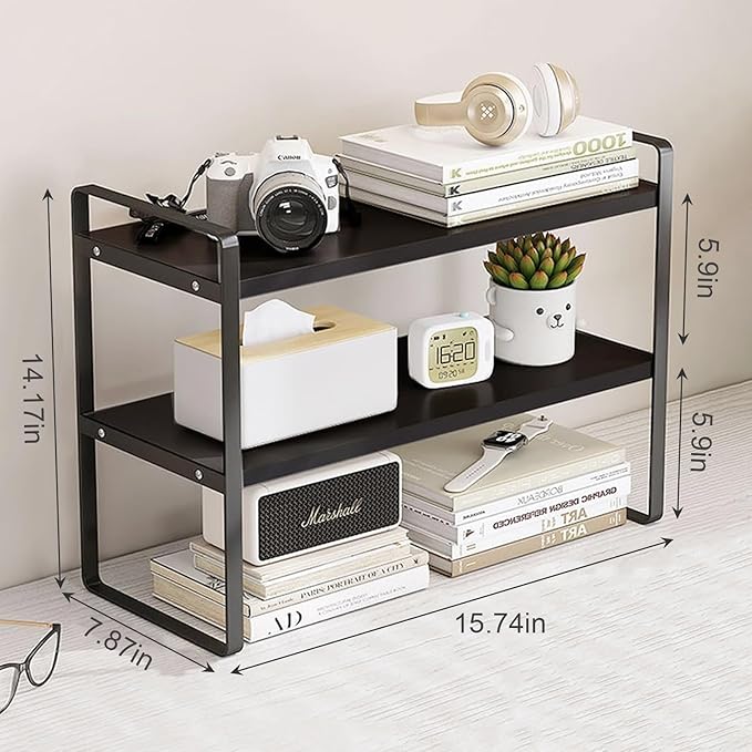 SIDIANBAN Desktop Organizer Shelf Office Storage Rack Computer Desk Bookshelf Adjustable Display Shelf for Office Supplies (Black)