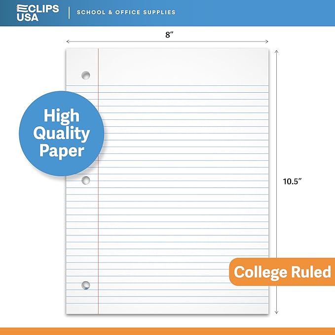 Loose Leaf Paper College Ruled Notebook Paper College Ruled Lined Writing Filler Paper 10.5” x 8” 5400 Sheets 150 Sheets Per Pack 60 gsm (36 Pack)