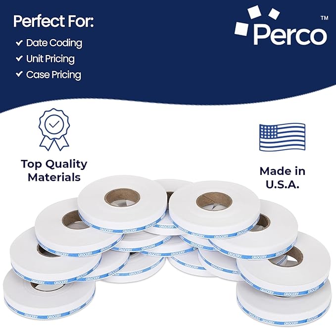 Perco Blue Reverse Print on White Grocery Labels to fit Monarch 1110 Price Gun, 16 Rolls - 17,000 Labels