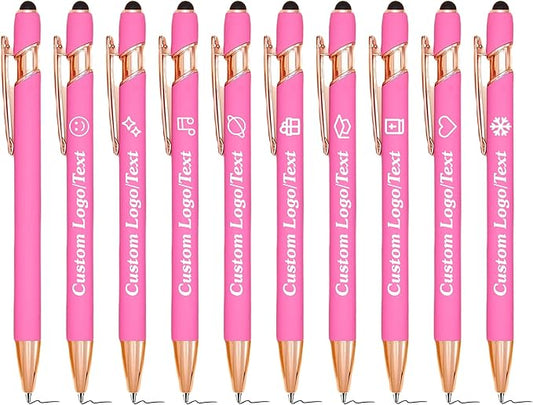CRME Personalized Pens Custom Ballpoint Pen with Stylus Tip Customized Engraved Pens with Name/Text/Logo Black Ink Engraved Ballpoint with Stylus Gifts for Nurse Business Office Corworkers Pink Pen