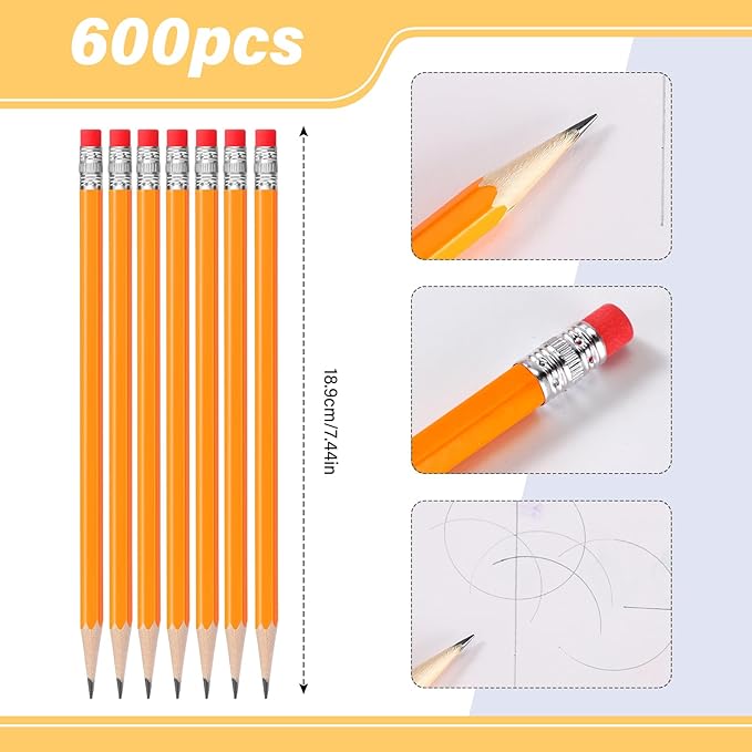 TecUnite 600 Pcs HB #2 Unsharpened Pencils bulk with Eraser Wooden Hexagonal No 2 neon Pencils for Adults Gifts Exams Office Sketching Party Favors(Orange)