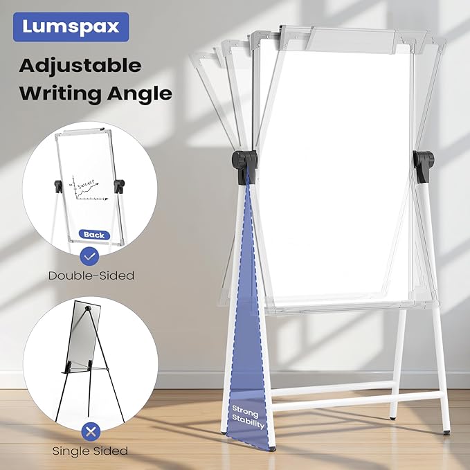 Lumspax Large Doubole Sided White Board with Stands, 36" x 24" A-Stand Dry Erase Easel, Portable Flip Chart Easel with Height Adjustable Design for Home, School, Office