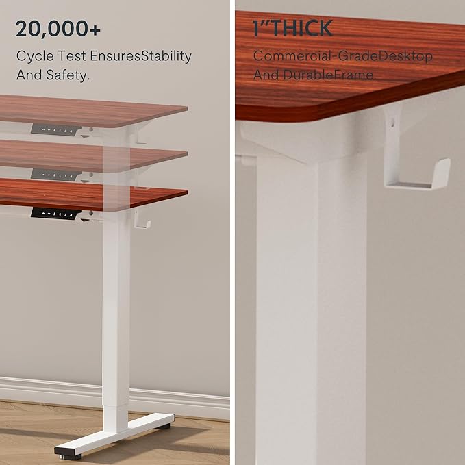 FLEXISPOT EN1 One-Piece Standing Desk with 1-Inch Thick Seamless Desktop, 55"x28" Electric Height Adjustable Desk for Home Office, Multi-Monitor Setups & Easy Assembly, Mahogany
