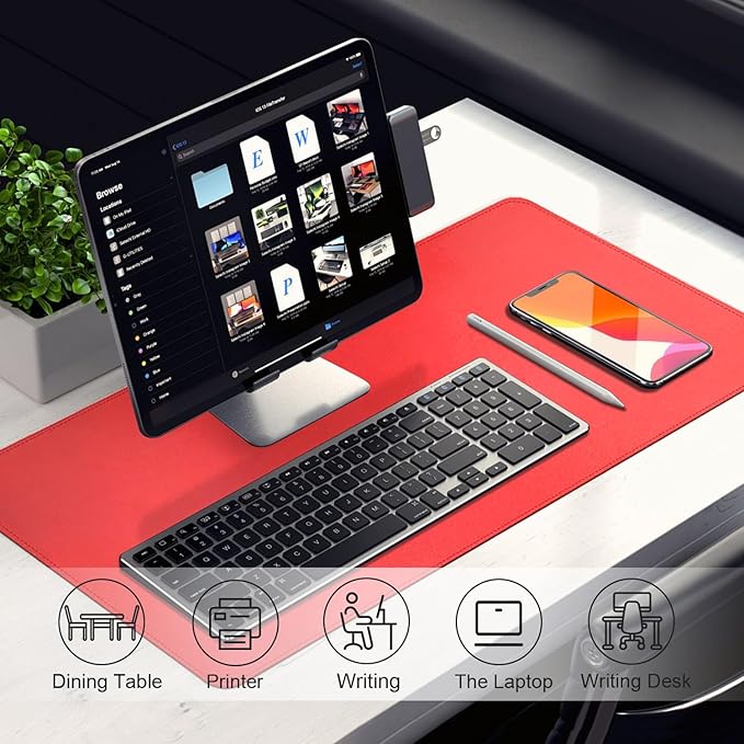 Leather Desk Pad Protector, 47.2'' x 23.6'', Suede Base Sewing Desk Blotter, Non-Slip Office Mat, Waterproof Writing Pad for Home and Office, Candy Red