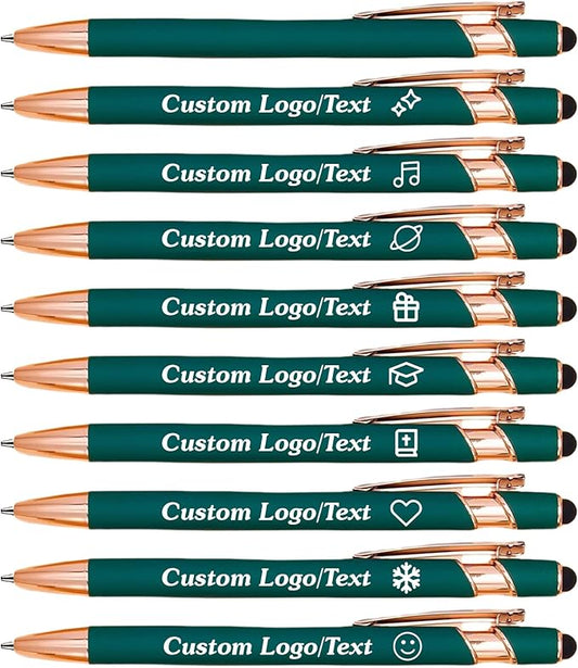 CRME Custom Pens Personalized Pen with Name/Text Engraved Black Ink Retractable Ballpoint Pen for Journaling,Office Supplies Back to School Supplies for Girls Birthday Bulk Pack Dark Green Pen