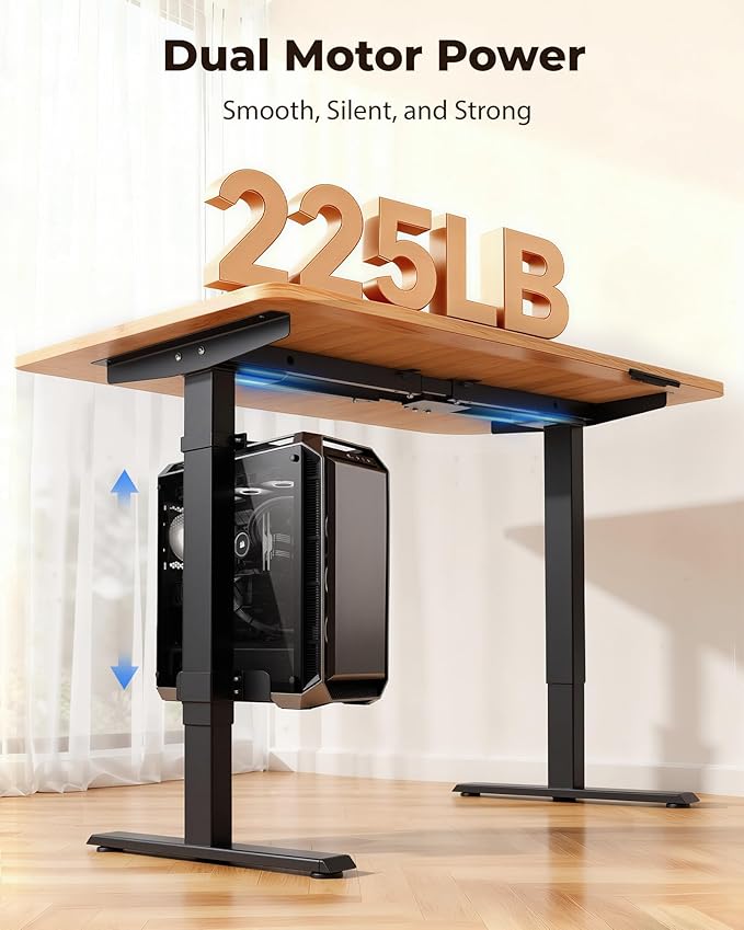 TOPSKY Dual Motor Electric Adjustable Standing Desk with CPU Holder & Power Outlet, Height-Adjustable Desk for Home Office, Workspace, and Gaming