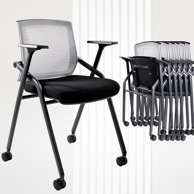 BLANEDUO Conference Room Chairs, Folding Office Desk Chair with Lumbar Support and Sliding Armrest, Stackable Office Guest Chairs & Reception Chairs(12 Pack)