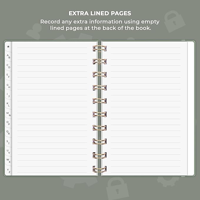 Clever Fox Password Book Spiral – Mini Internet Address & Password Organizer with Laminated Alphabetical Tabs – Small Password Keeper Journal – Hardcover, Pocket Size, 4.7x5.7” (Cypress)