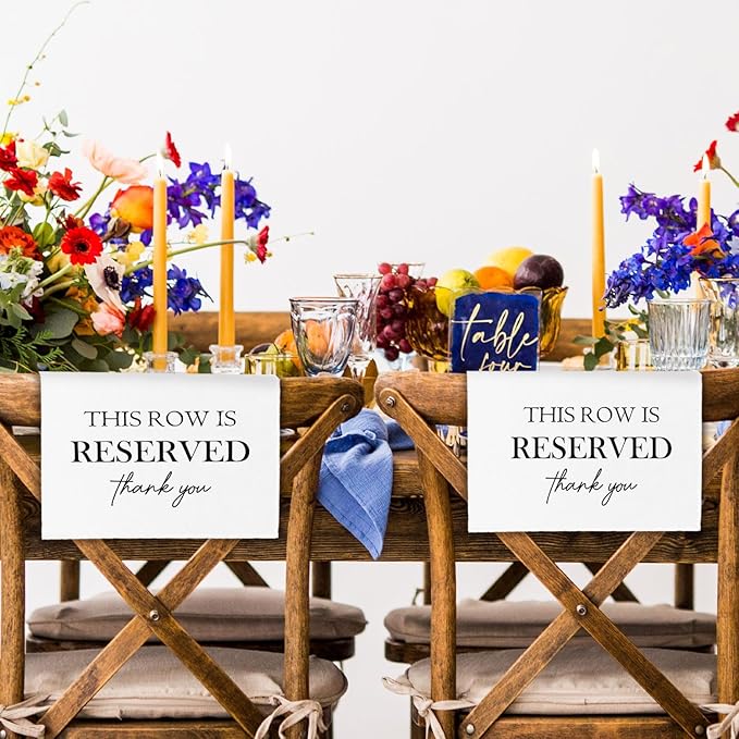 ChissNook Reserved Seating Chair Signs, This Row Is Reserved Pew Cloths Seating Placeholder for Church Pews, Wedding Decorations for Reception Parties Celebrations Event Meetings (White, 4 PCS)