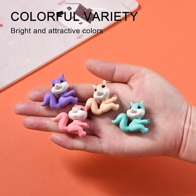 24Pcs Pencil Top Erasers for Kids, Squirrel Pencil Erasers Toppers Bulk, Cute Cap Erasers for Party Favors Classroom Rewards